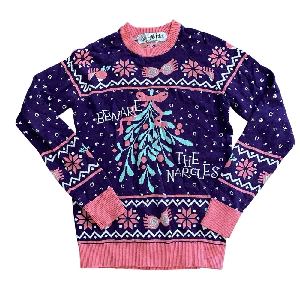 Fun Costumes NWT Harry Potter Luna Lovegood Ugly Sweater XS Unisex Pink Purple‎